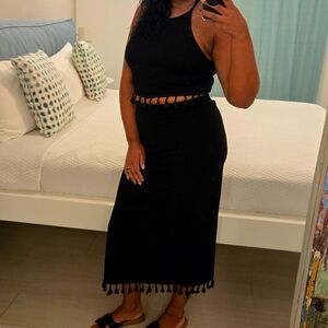 Breezaya Tassel Trim Crop Halter Top & Split Thigh Skirt